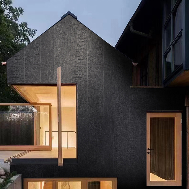 Client-supplied dark exterior facade installation